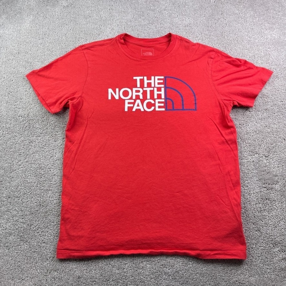 North Face Shirt Mens Medium Red Half Dome Logo Graphic Tee Hiking Outdoors